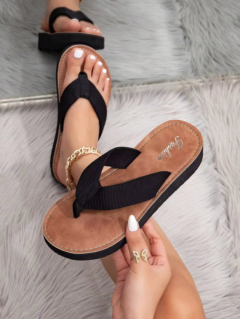 Women's Fashion Summer Faux Straw Flat Casual Beach Flip Flops