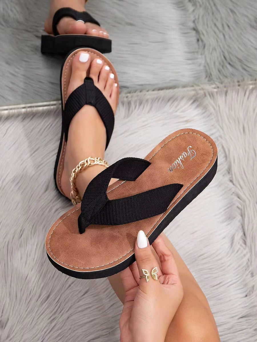 Women's Fashion Summer Faux Straw Flat Casual Beach Flip Flops