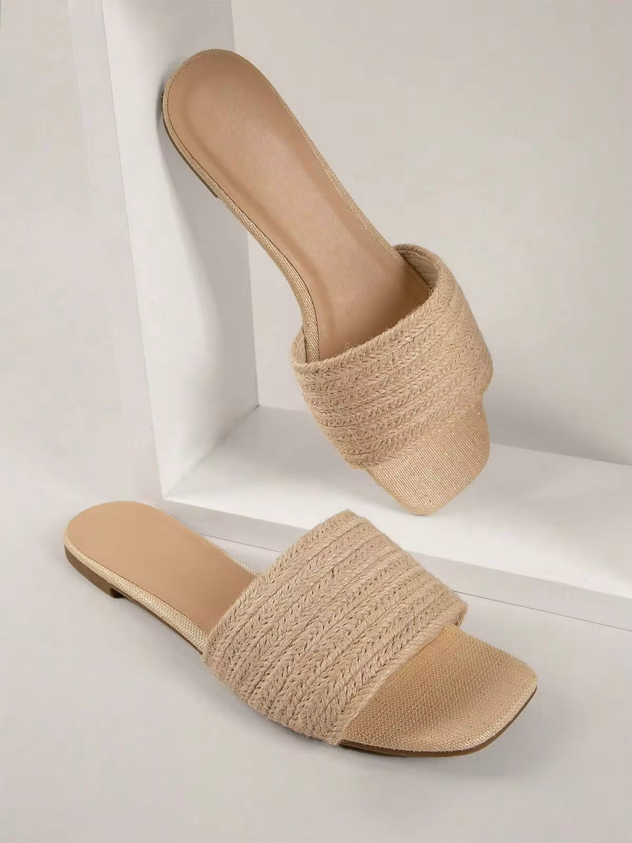 SHUZIA Faux Leather Straw Vamp Sandals Summer Shoes Spring Shoes Spring Break Easter Vacation Shoes Casual Shoes Beach Shoes Mother's Day Present Valentine's Day Summer Shoes