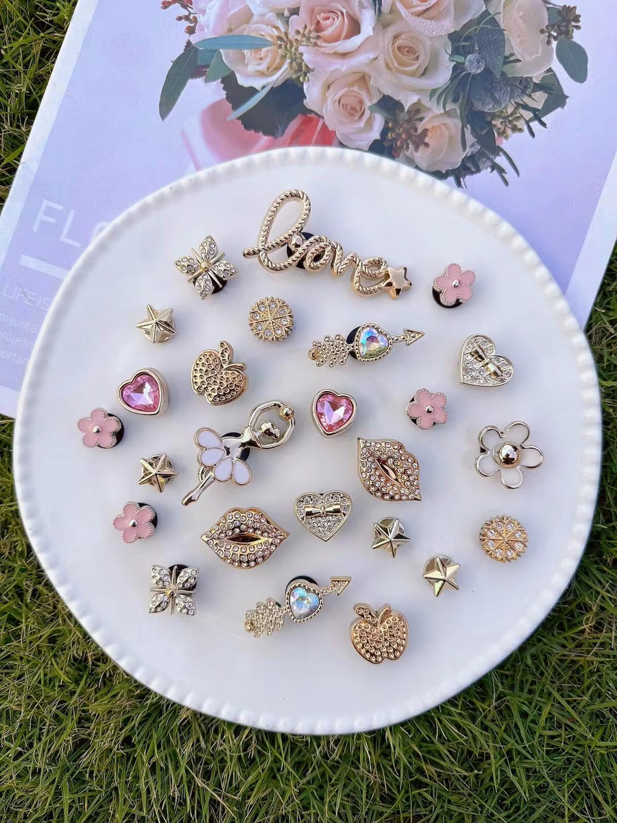 25pcs Gold Fashion Dance Girl Gem ABS Resin Shoe Charms DIY Detachable - Personalized Footwear Style