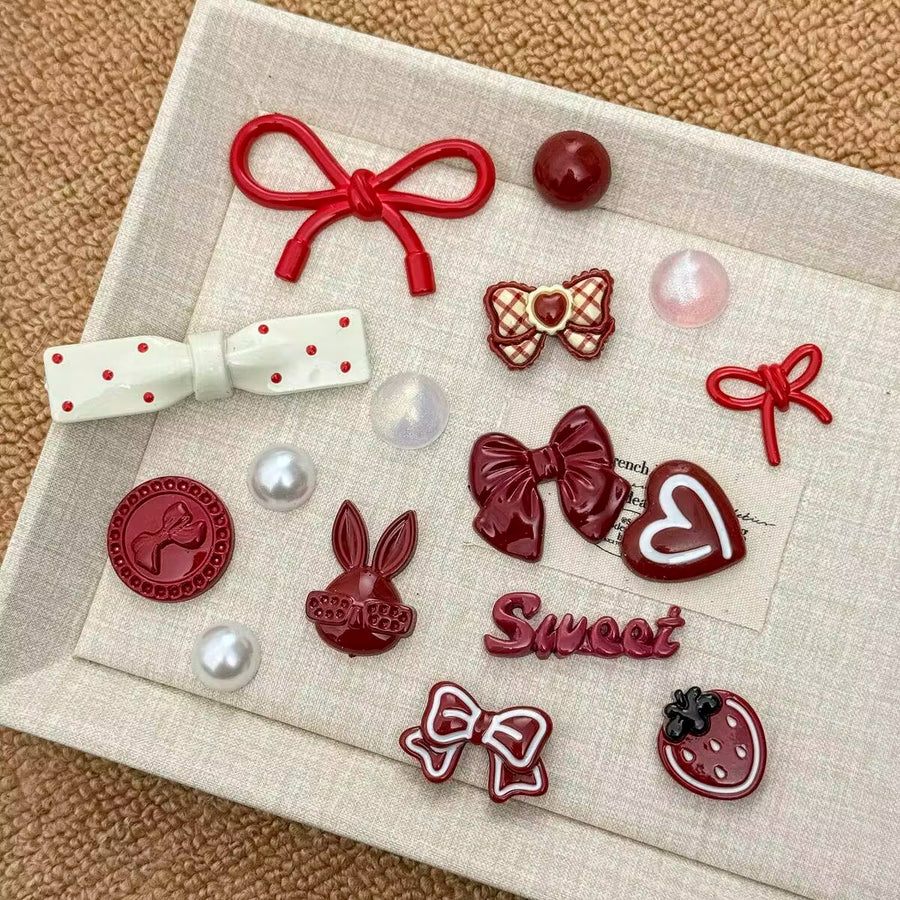 16pcs Red Shoe Charms: Bow, Heart, Rabbit And Strawberry Decorations - Perfect For DIY Shoes And Party Gifts, Shoe Decoration Accessories