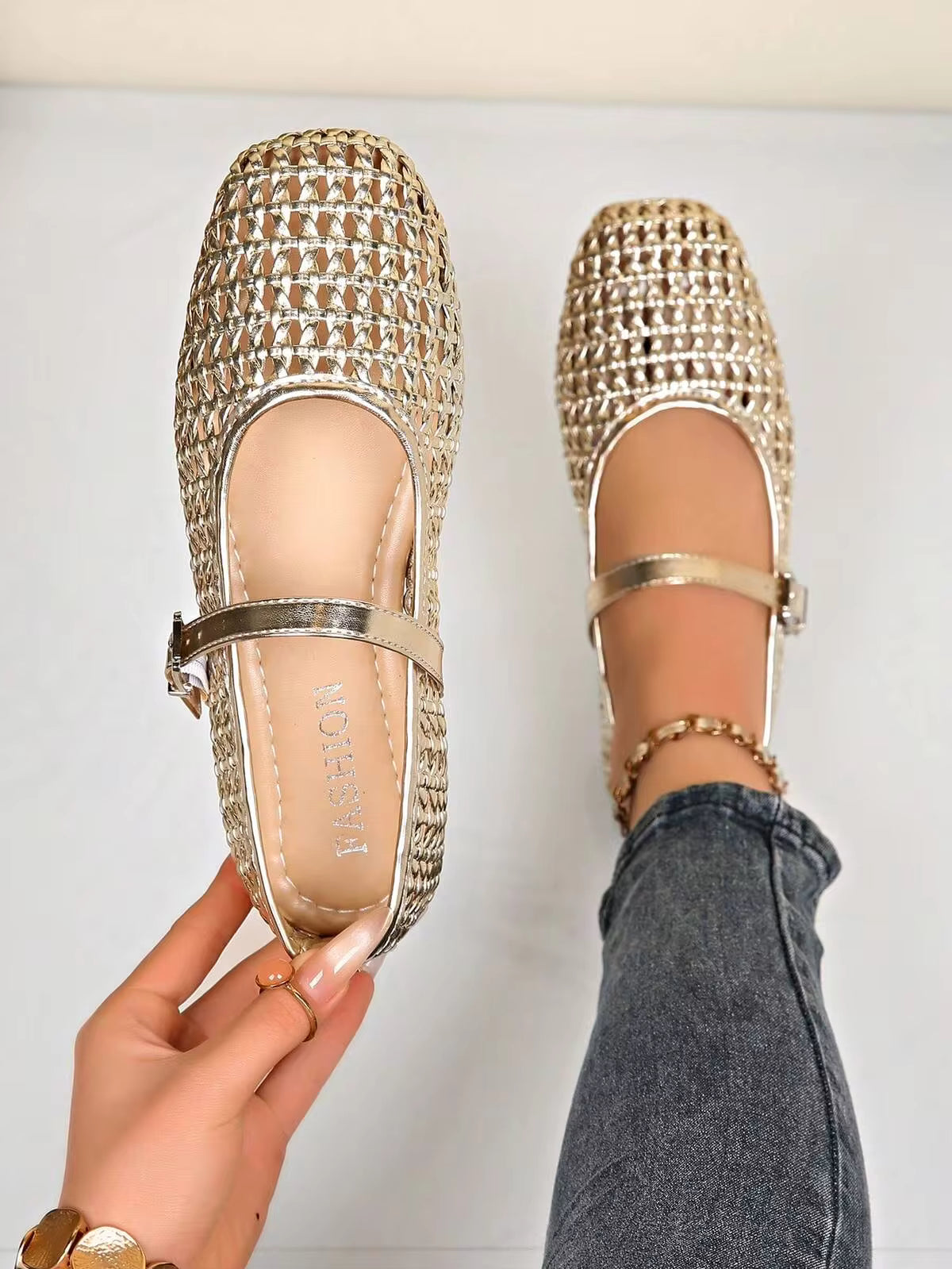 Women's Summer New Fashion Flat Shoes, Hollow-Out Buckle Design, Comfortable Wear, Suitable For Travel, Vacation, Mother's Day,Ballet Flats